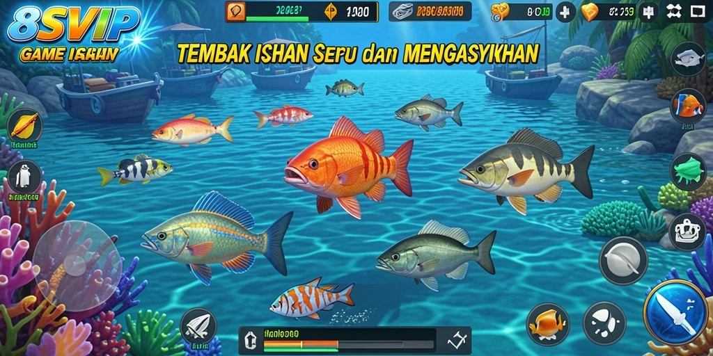 Tampilan screenshot 8SVIP menampilkan gameplay Tembak Ikan yang seru.