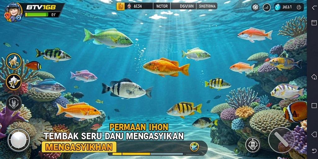 Tampilan gameplay seru dalam BTV168 dengan aksi menembak ikan.