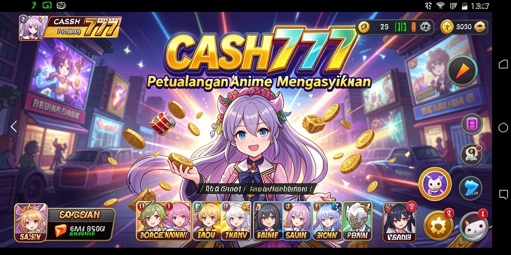 Tampilan karakter anime dalam gameplay <strong>CASH777</strong> yang penuh warna.
