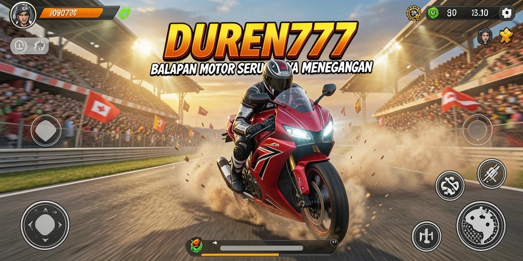 Screenshot gameplay DUREN777 yang menampilkan aksi balapan motor yang mendebarkan.