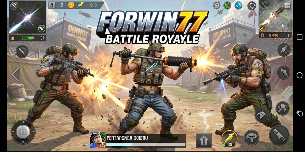 Tampilan aksi gameplay seru dalam FORWIN77 Battle Royale.