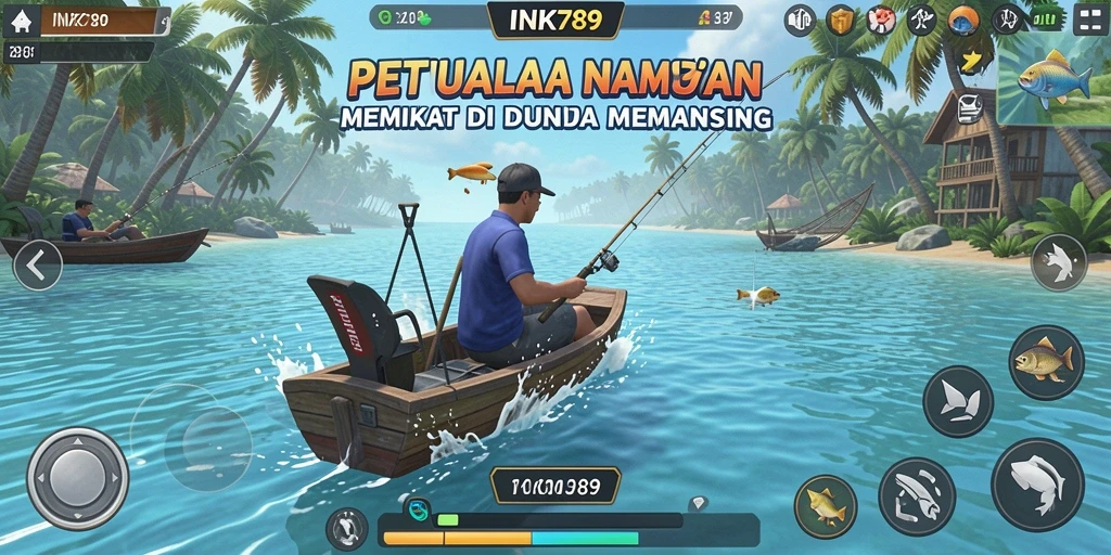 Tangkapan layar INK789 menunjukkan momen seru saat memancing di lautan luas.