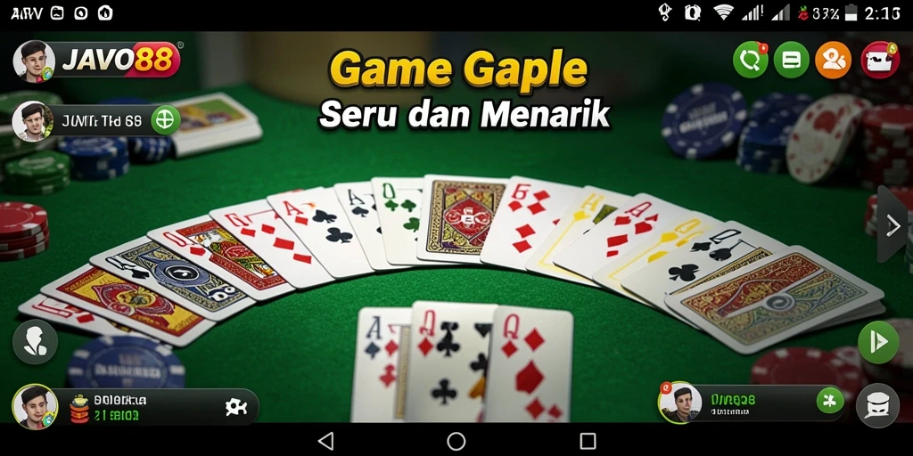 Screenshot JAVO88 menunjukkan suasana permainan Gaple yang menyenangkan.