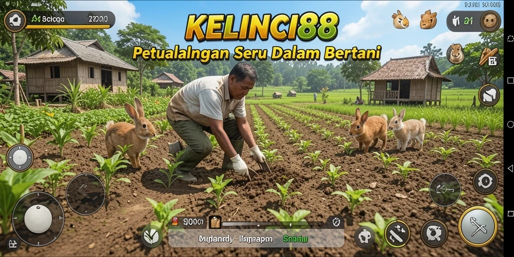 Tangkapan layar utama KELINCI88 menampilkan aktivitas bertani yang mengasyikkan.
