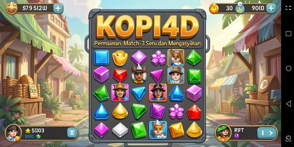Screenshot gameplay KOPI4D yang menunjukkan aksi Match-3 yang seru.