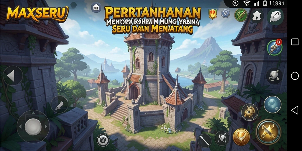 Tampilan gameplay MAXSERU dengan strategi Tower Defense yang mendebarkan.
