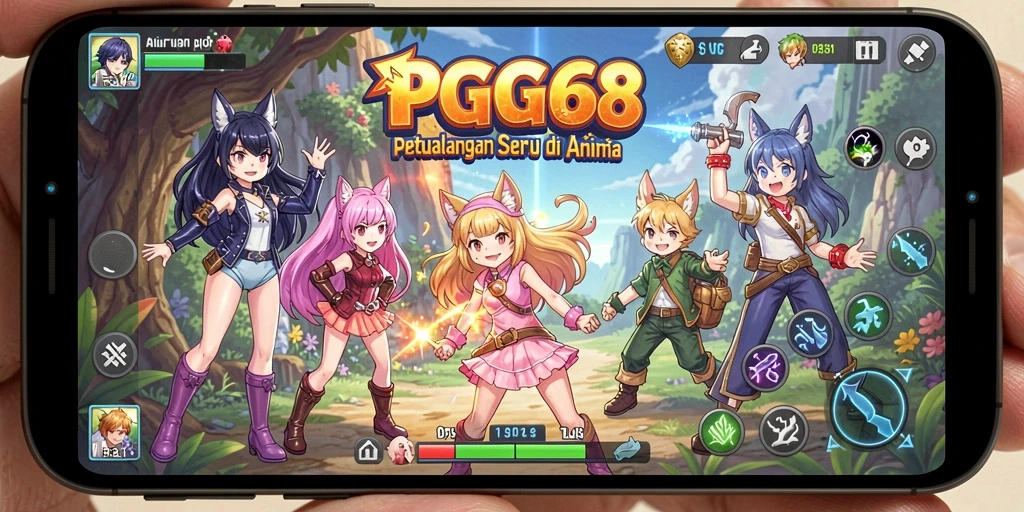 Tampilan gameplay seru dengan karakter anime yang beraksi.