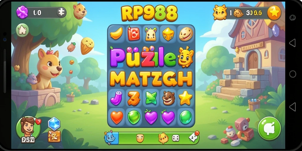 Tampilan gameplay seru RP888 dengan permata warna-warni.