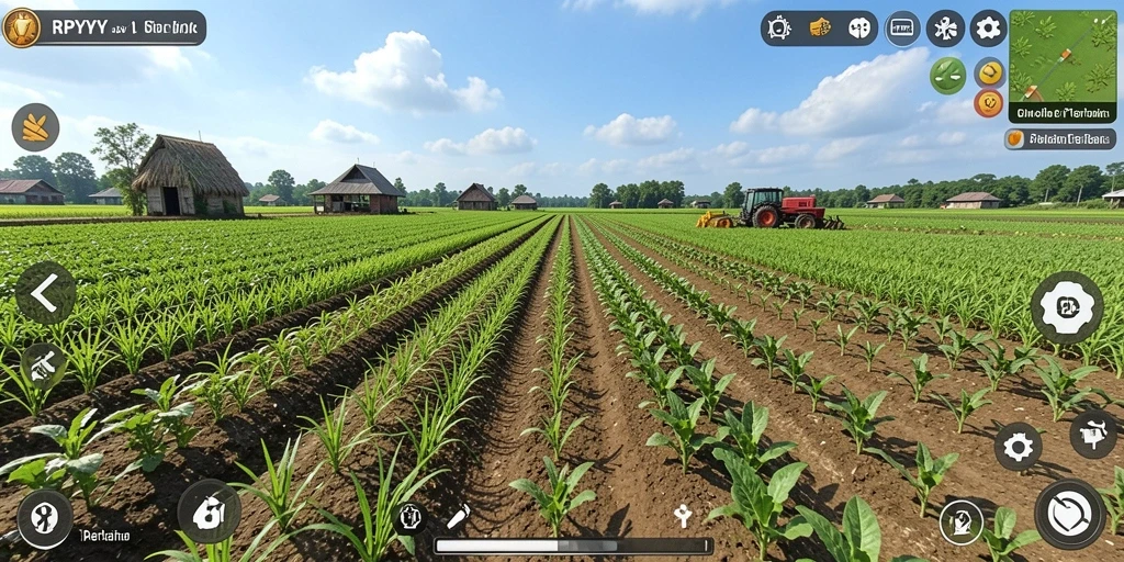 Gameplay RPYYY menampilkan suasana ladang yang indah dan aktivitas bertani.