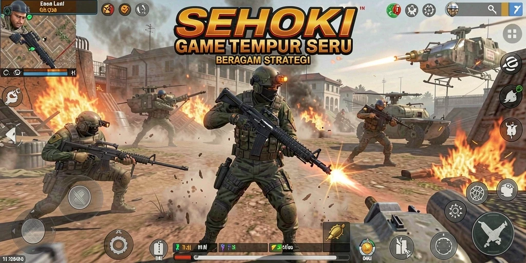 Screenshot gameplay SEHOKI yang menunjukkan aksi tembak-menembak yang seru.