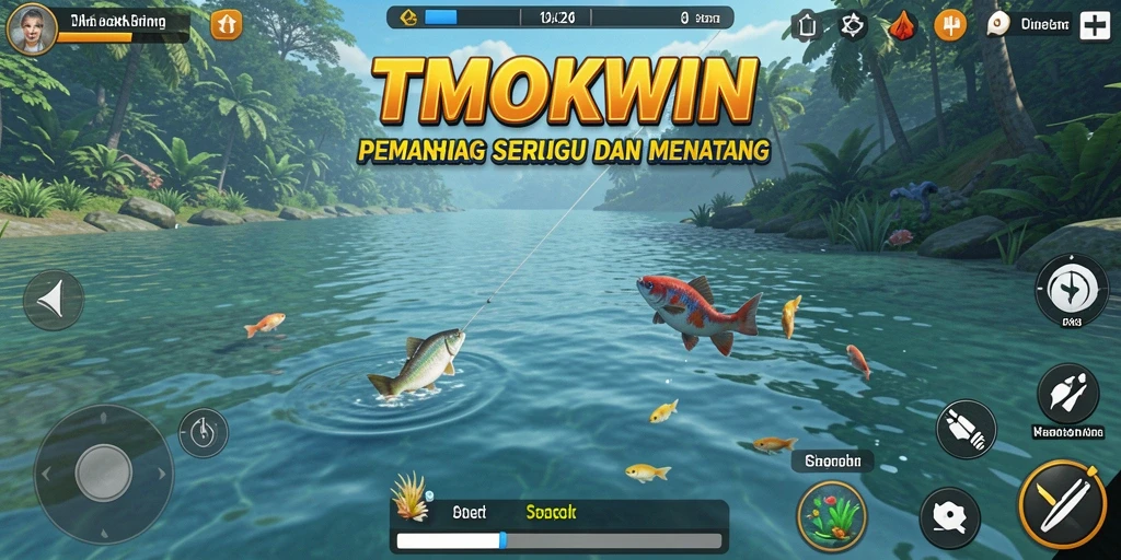 Gameplay TMOKWIN menampilkan aksi memancing yang menegangkan dan penuh warna.
